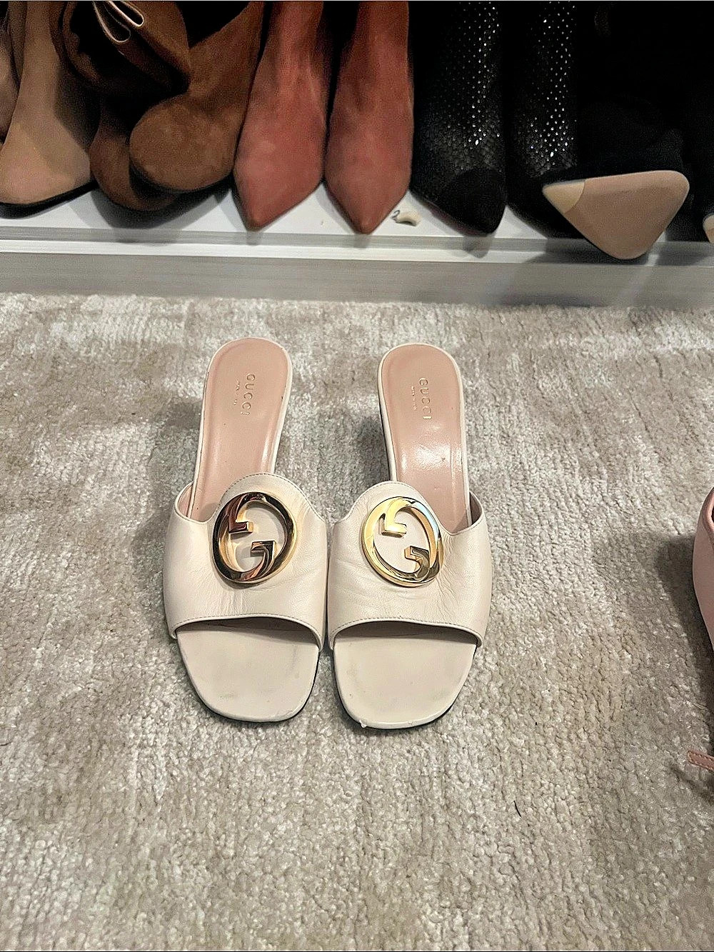 Gucci Interlocking G Leather Slide Sandal White